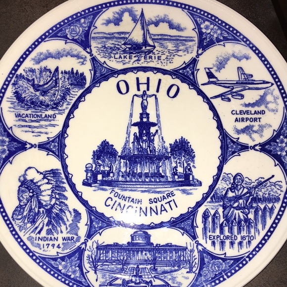 Vintage Ohio 1960s Tourist Souvenir Blue & White Ceramic Plate Collector Decor - Picture 17 of 17